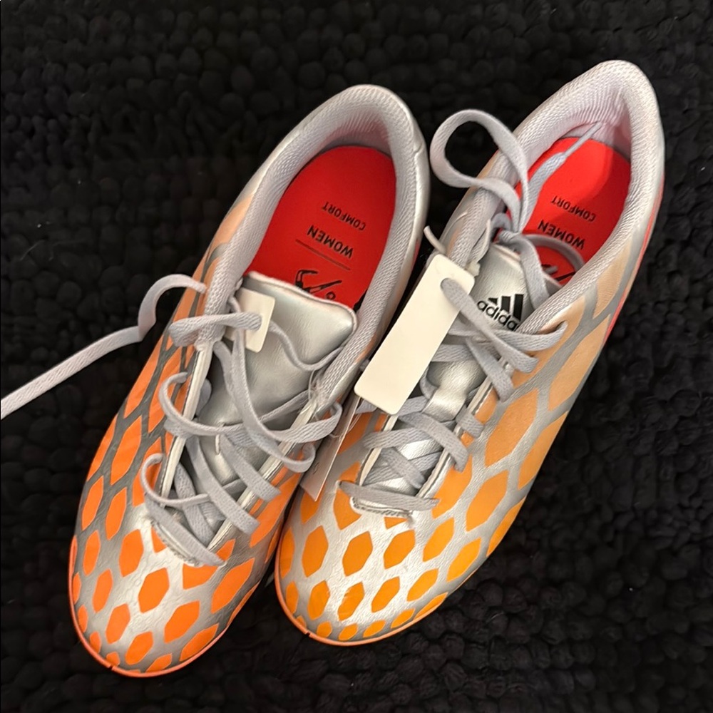 Adidas Orange and Silver Indoor Cleats
